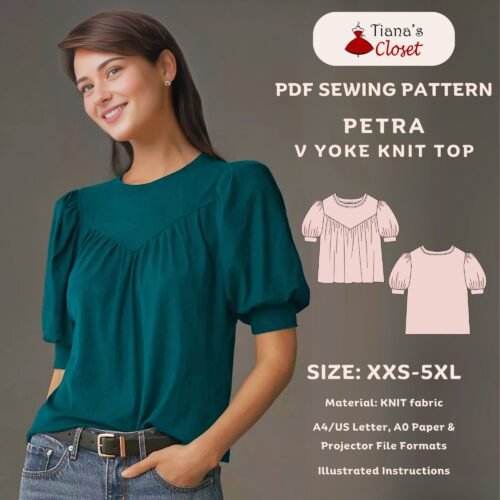 Petra V yoke puff sleeve knit top