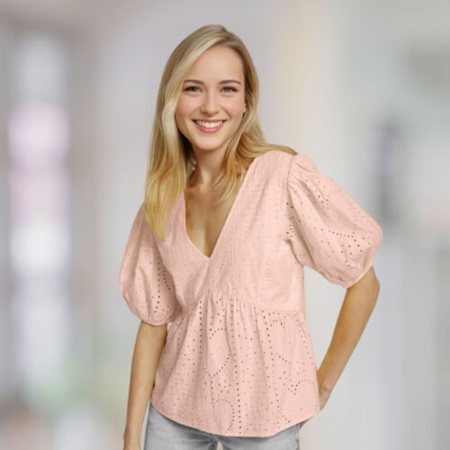 Mae V neck puffed sleeve top - Image 3