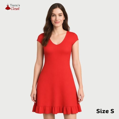 Delphin cap sleeve ruffle hem knit dress - Image 5