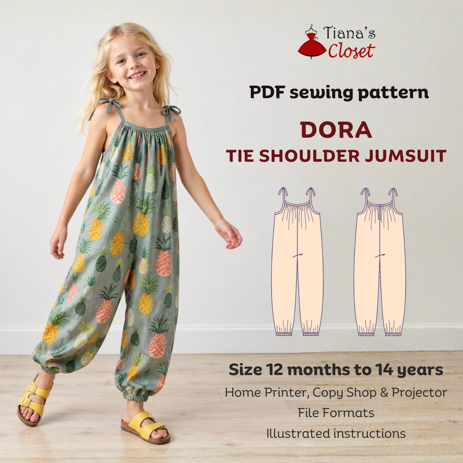 Dora tie shoulder jumpsuit (for girls)