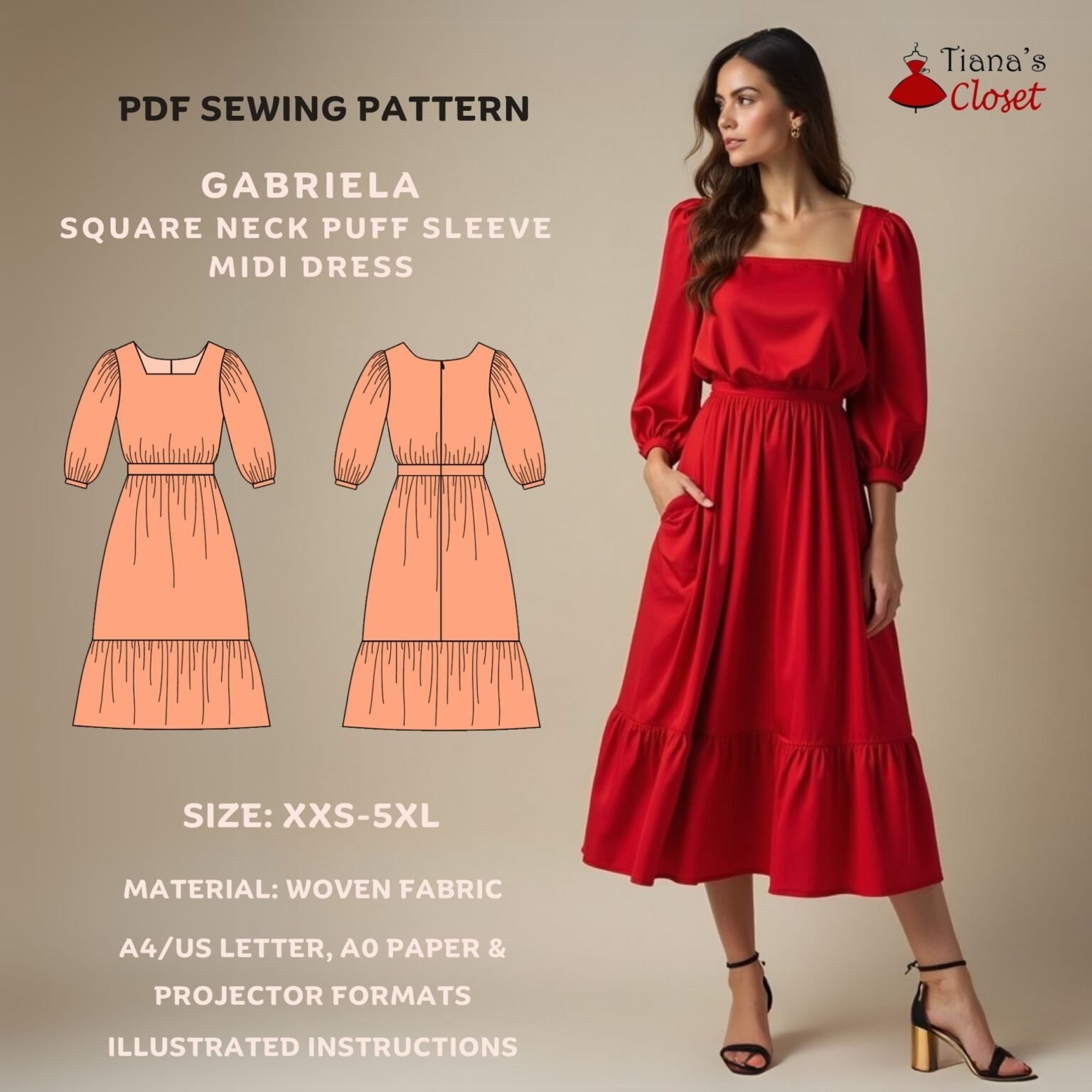 Michelle Square Neck Midi Dress