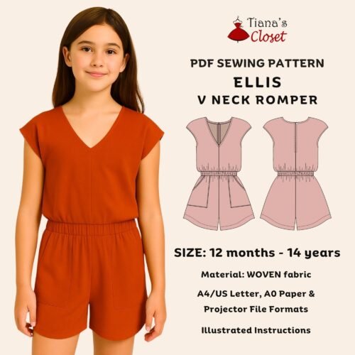 Ellis cap sleeve V neck romper (kid's)