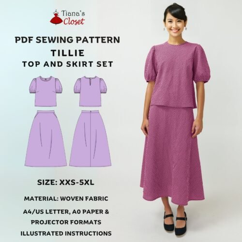 Tilly puff sleeve top and A line skirt set