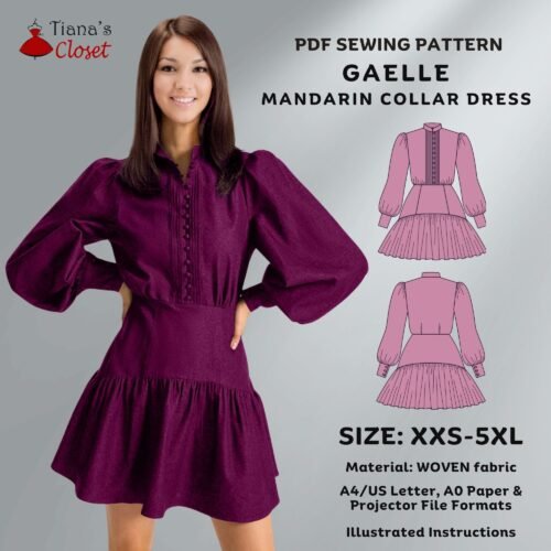 Gaelle Mandarin collar puffed sleeve dress