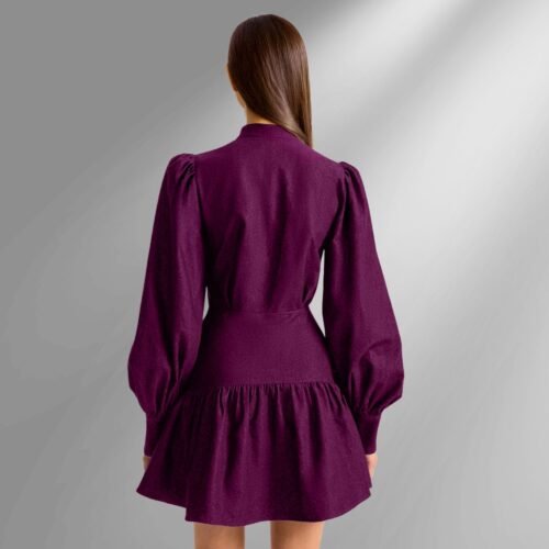 Gaelle Mandarin collar puffed sleeve dress - Image 4