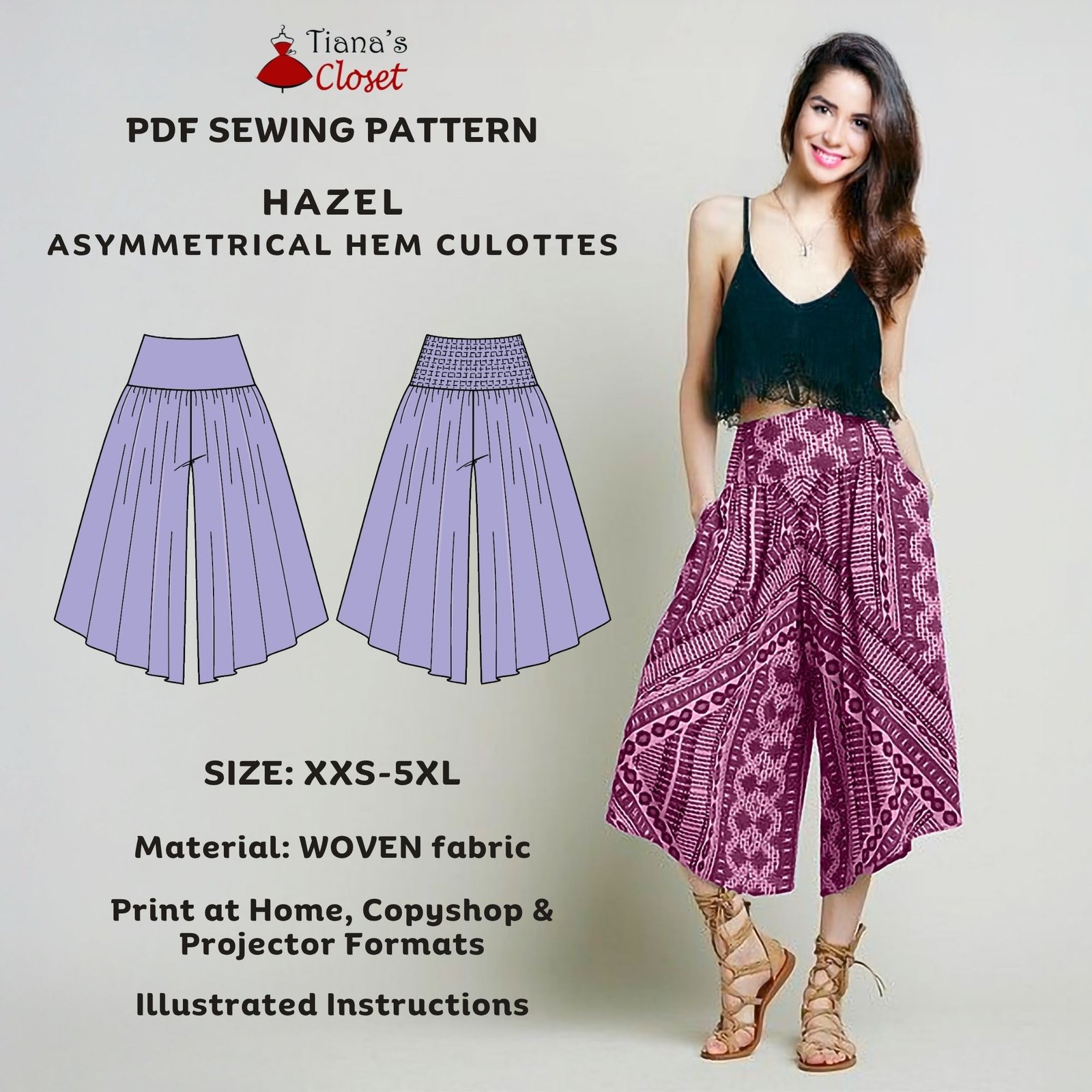 Hazel High Waist Asymmetrical Hem Culottes