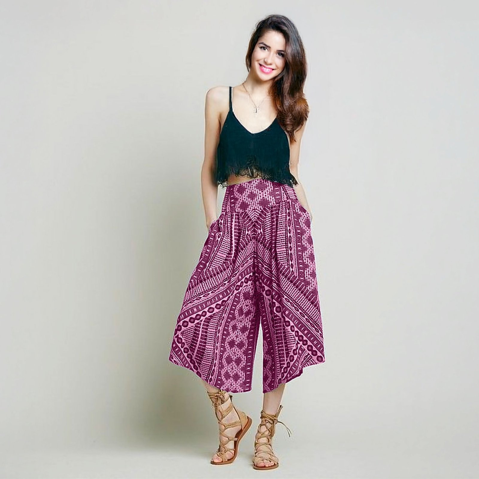 Hazel High Waist Asymmetrical Hem Culottes - Image 3
