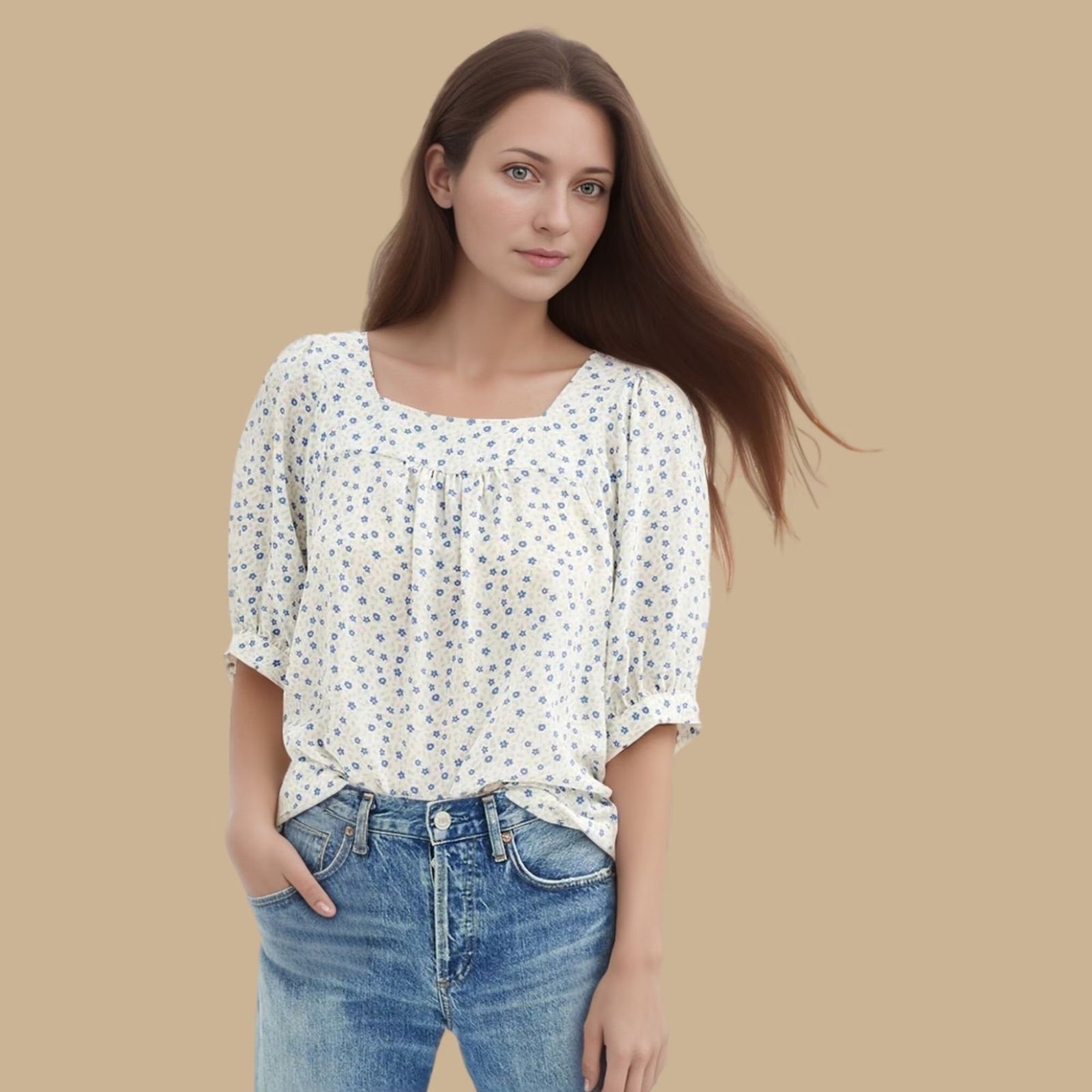 Ranea square neck puffed sleeve top - Image 5