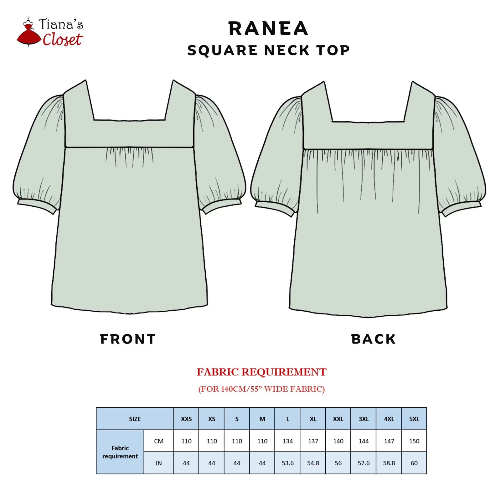 Ranea square neck puffed sleeve top - Image 2