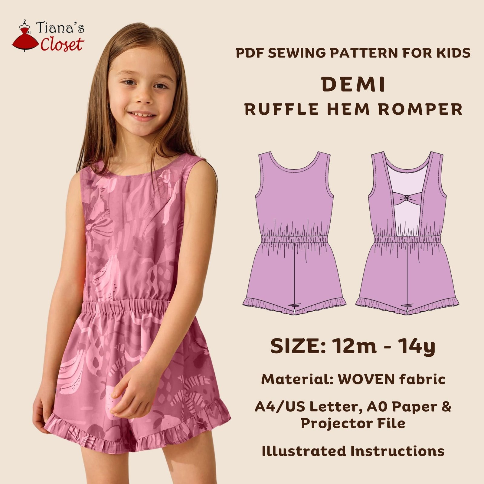 Demi Open Back Ruffle Hem Romper (Kids)