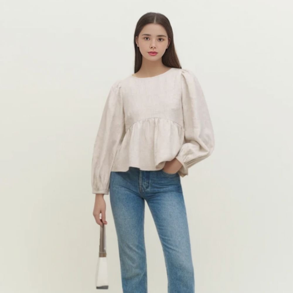 Kiana Puffed Sleeve Peplum Blouse - Image 3