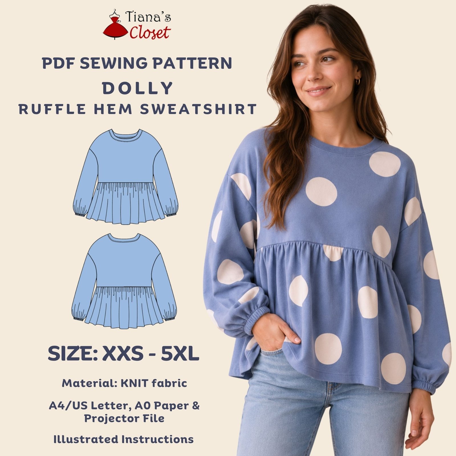 Dolly Drop Shoulder Ruffle Hem Sweatshirt (Womens)
