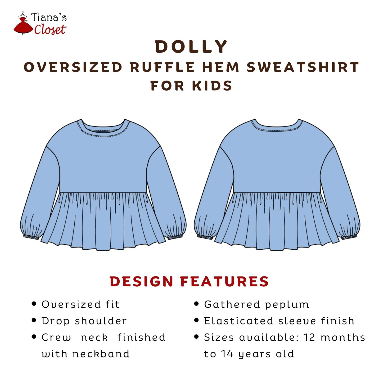 Dolly Drop Shoulder Ruffle Hem Sweatshirt (Kids) - Image 2