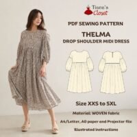 Thelma Drop Shoulder Puffed Sleeve Midi Dress