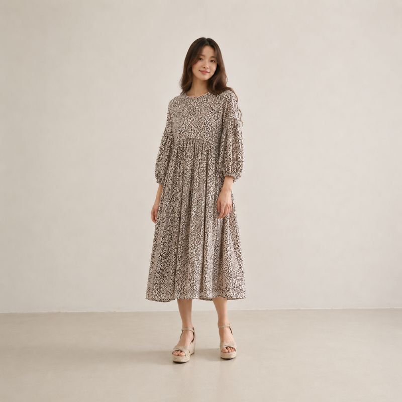 Thelma Drop Shoulder Puffed Sleeve Midi Dress - Image 6
