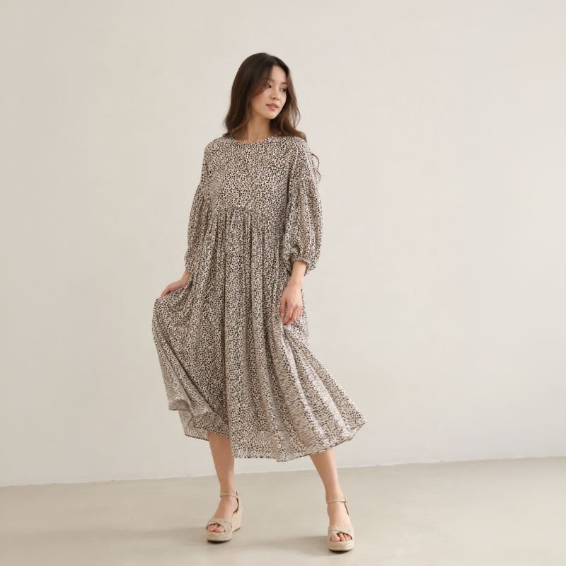 Thelma Drop Shoulder Puffed Sleeve Midi Dress - Image 5
