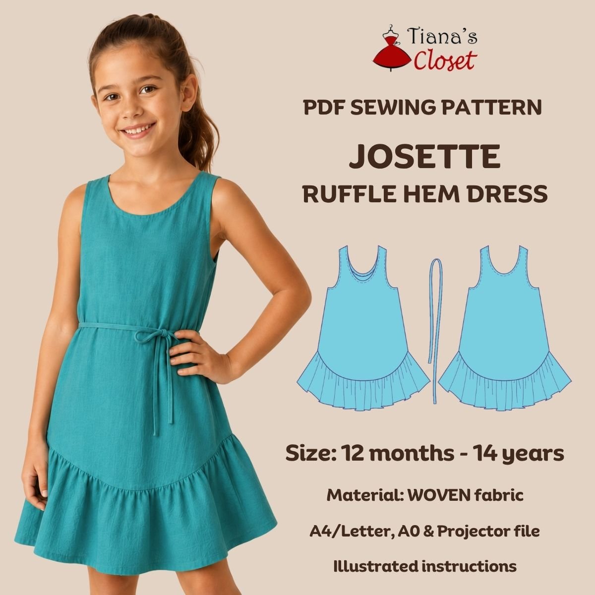 Josette Curved Hem Ruffle Dress (Kids')