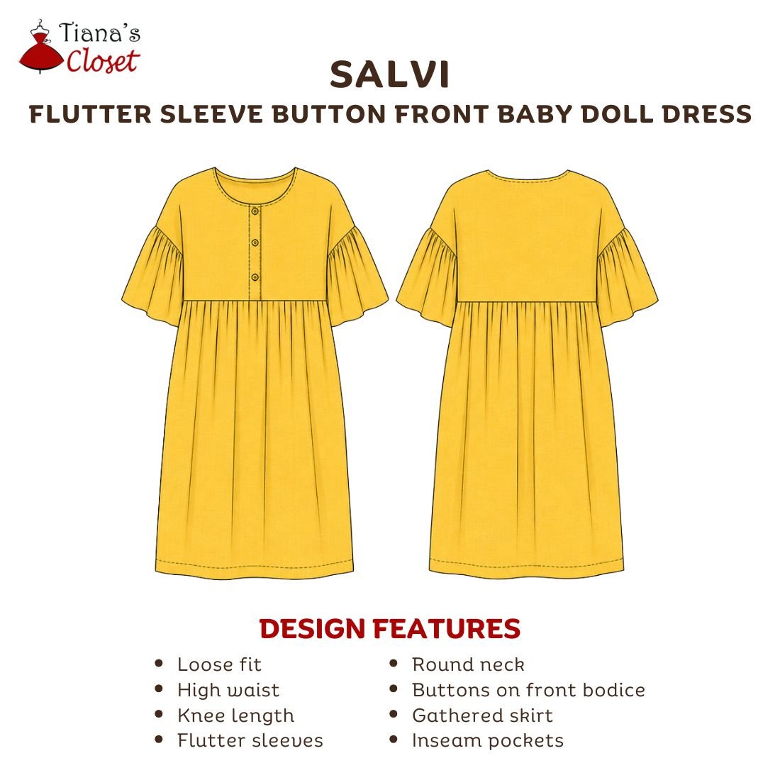 Salvi Flutter Sleeve Baby Doll Dress (Kids) - Image 2