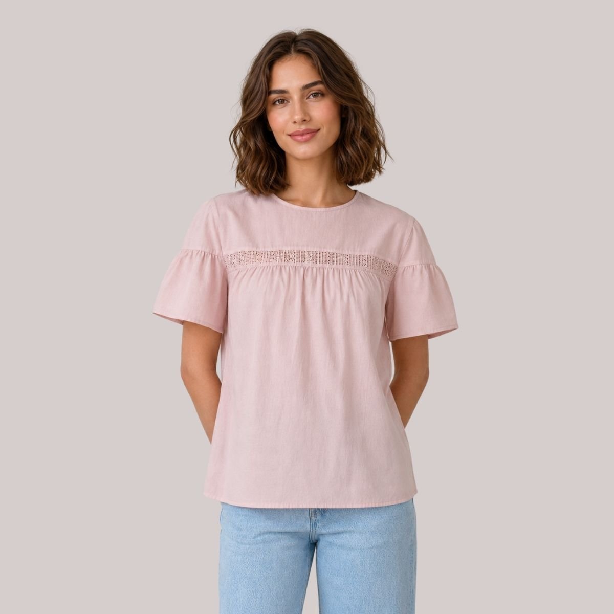 Ilona Flutter Sleeve Top with Decorative Panel - Image 4