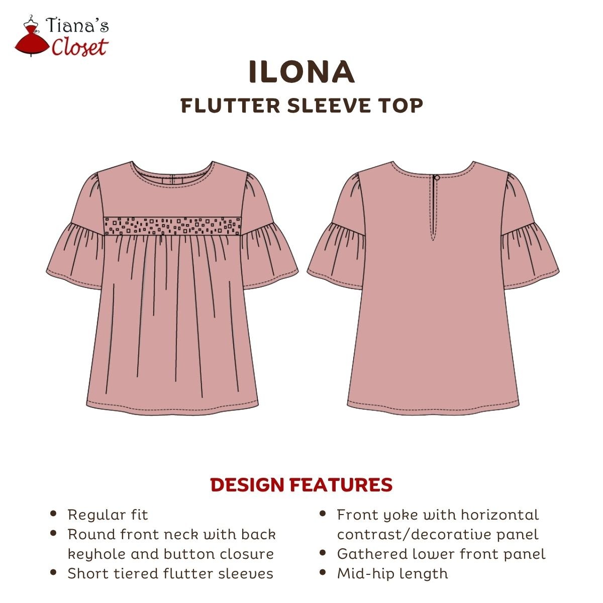 Ilona Flutter Sleeve Top with Decorative Panel - Image 2