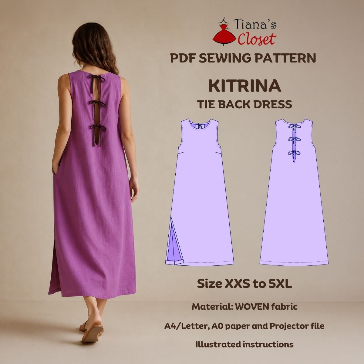 Kitrina Sleeveless Tie Back Midi Dress