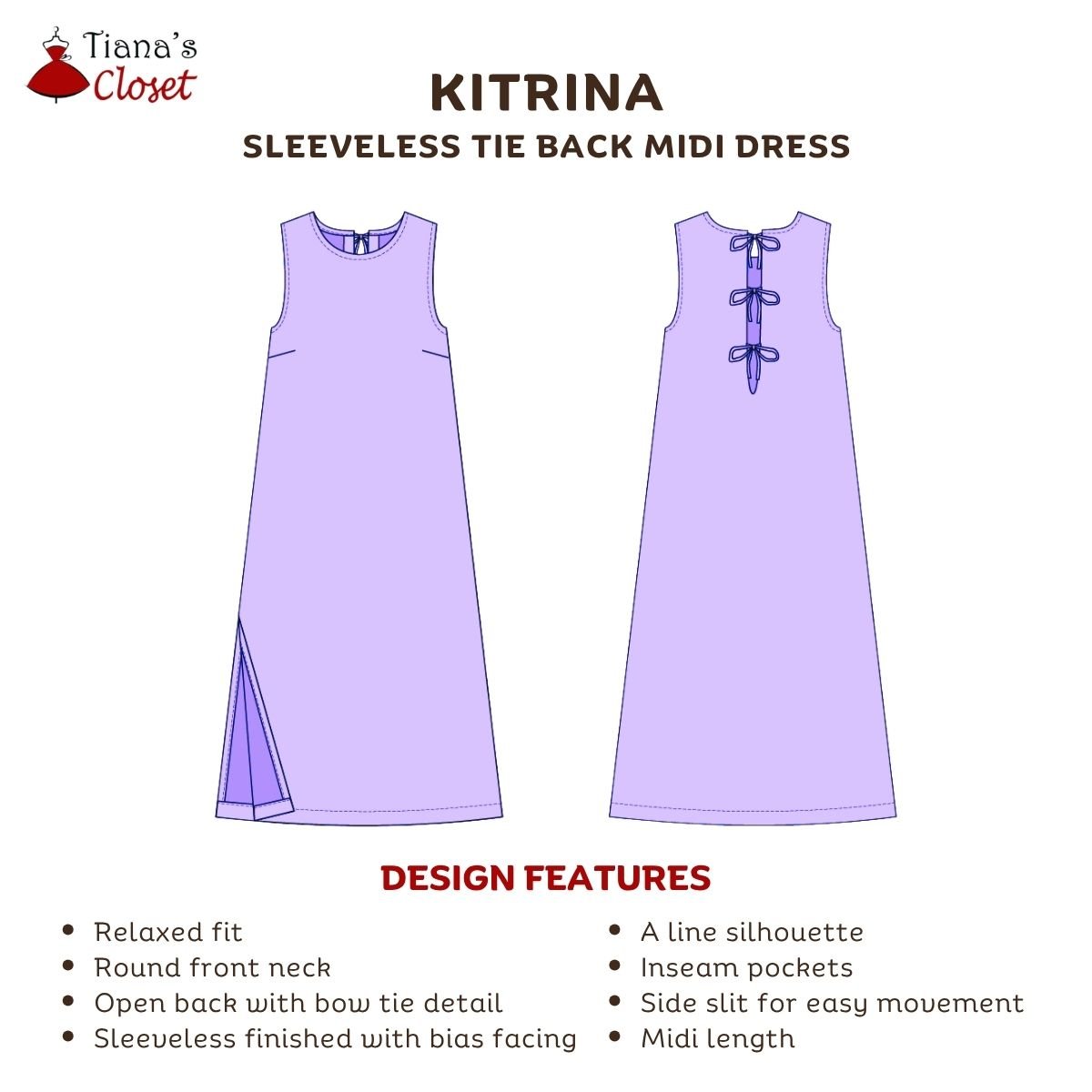 Kitrina Sleeveless Tie Back Midi Dress - Image 2