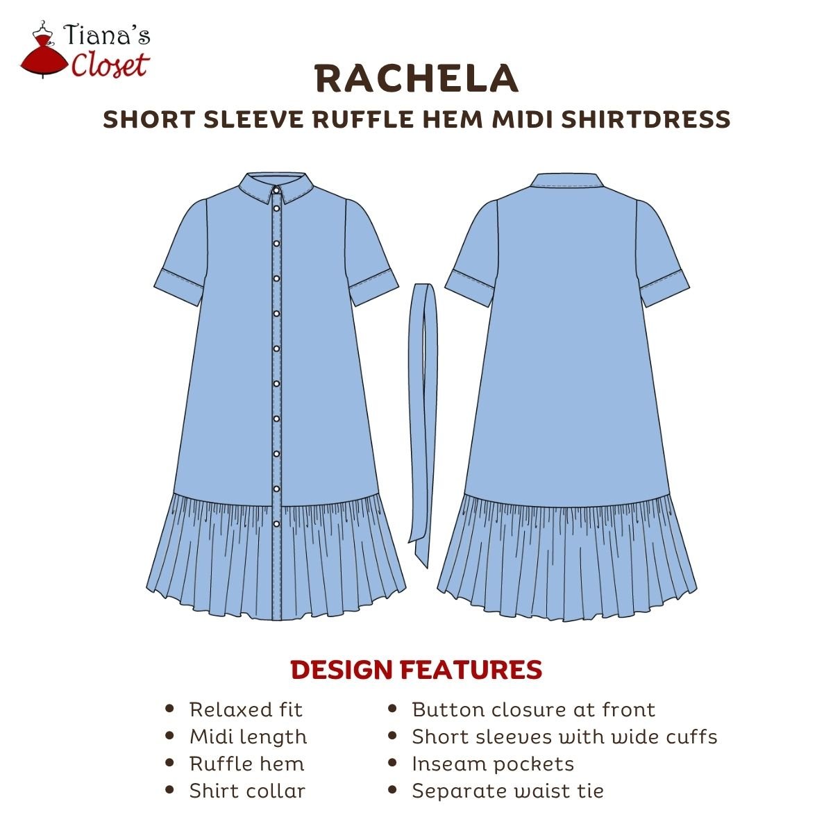 Rachela Ruffle Hem Midi Shirtdress - Image 2