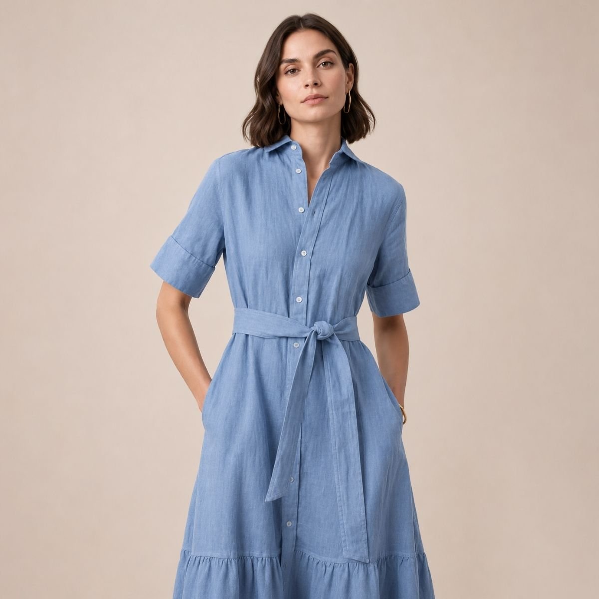 Rachela Ruffle Hem Midi Shirtdress - Image 6
