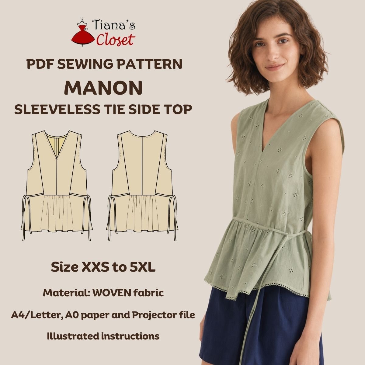 Manon Sleeveless Tie Side Top