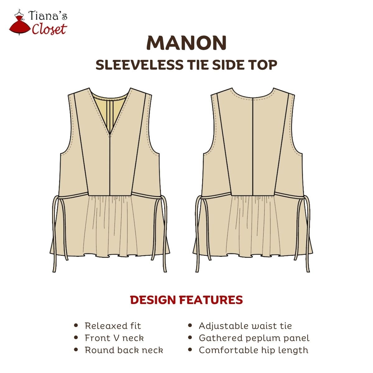 Manon Sleeveless Tie Side Top - Image 2