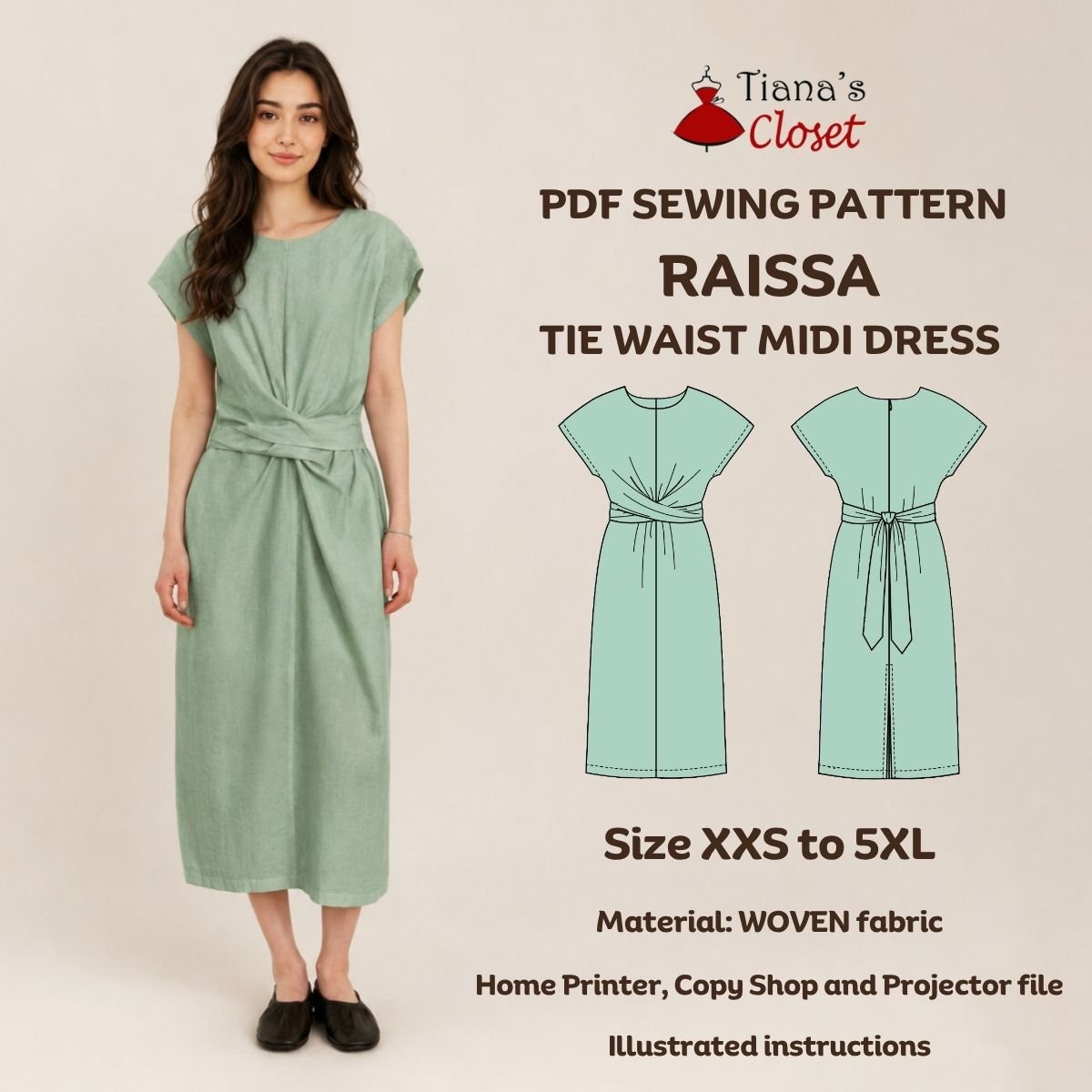 Raissa Round Neck Tie Detail Midi Dress