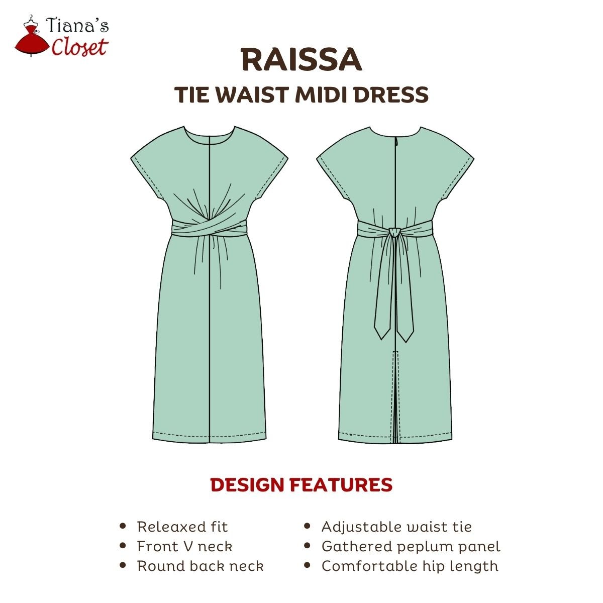 Raissa Round Neck Tie Detail Midi Dress - Image 2