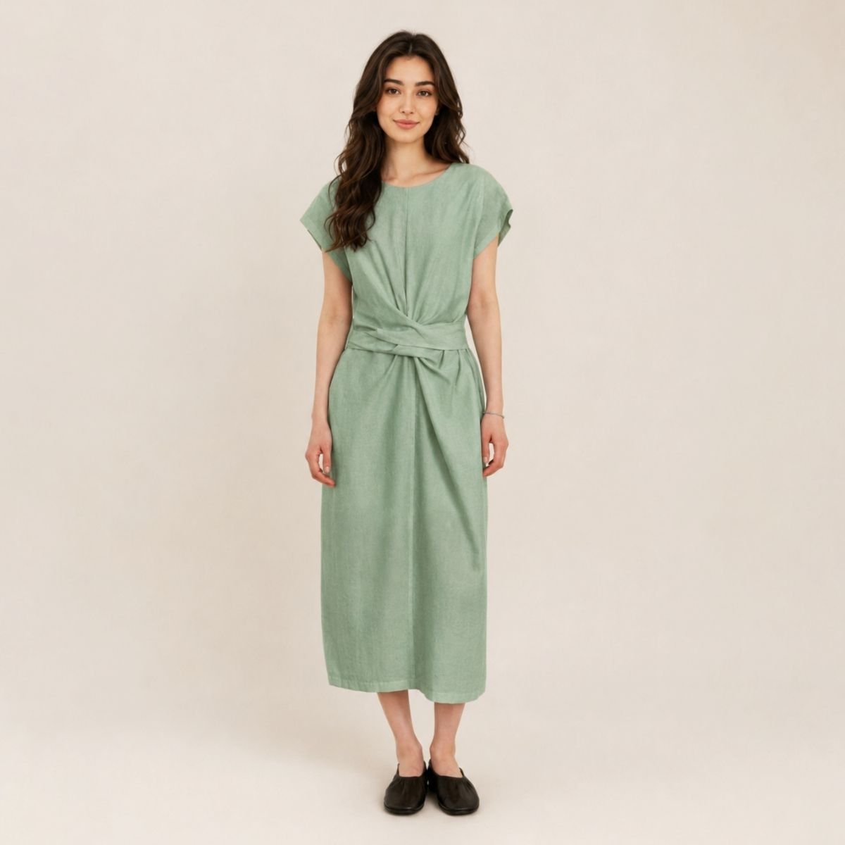 Raissa Round Neck Tie Detail Midi Dress - Image 4