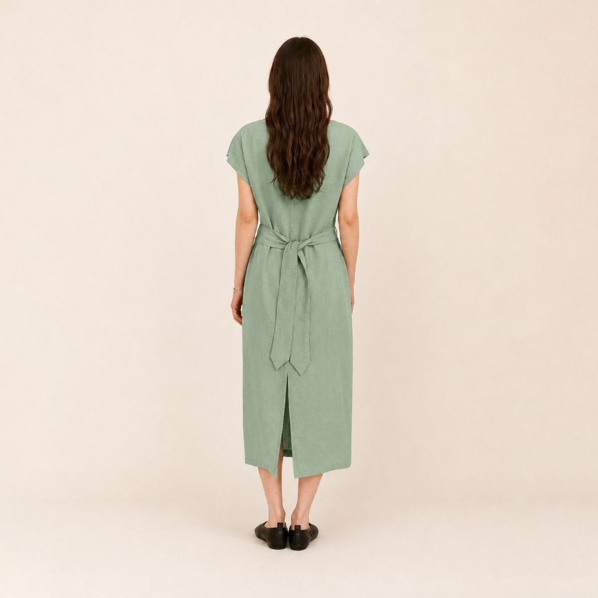 Raissa Round Neck Tie Detail Midi Dress - Image 5