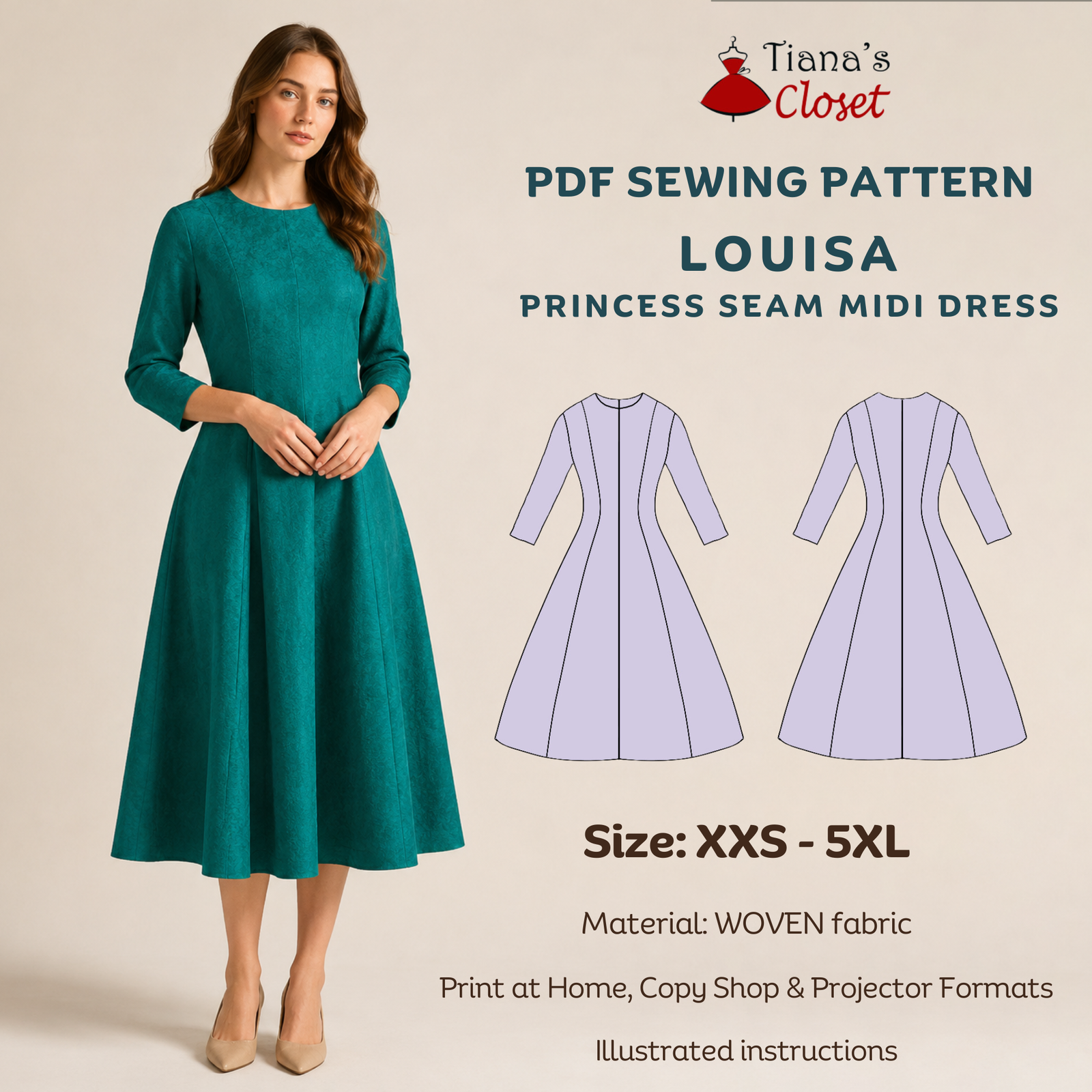 Louisa Princess Seam Midi Dress