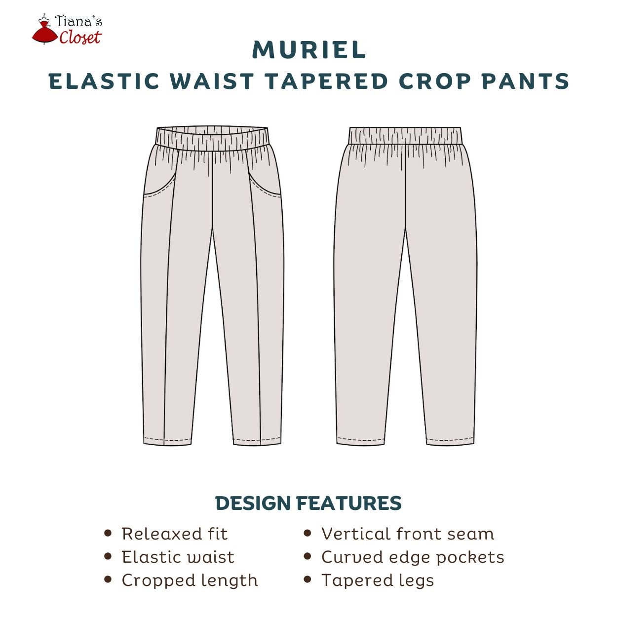 Muriel Elastic Waist Tapered Crop Pants - Image 2