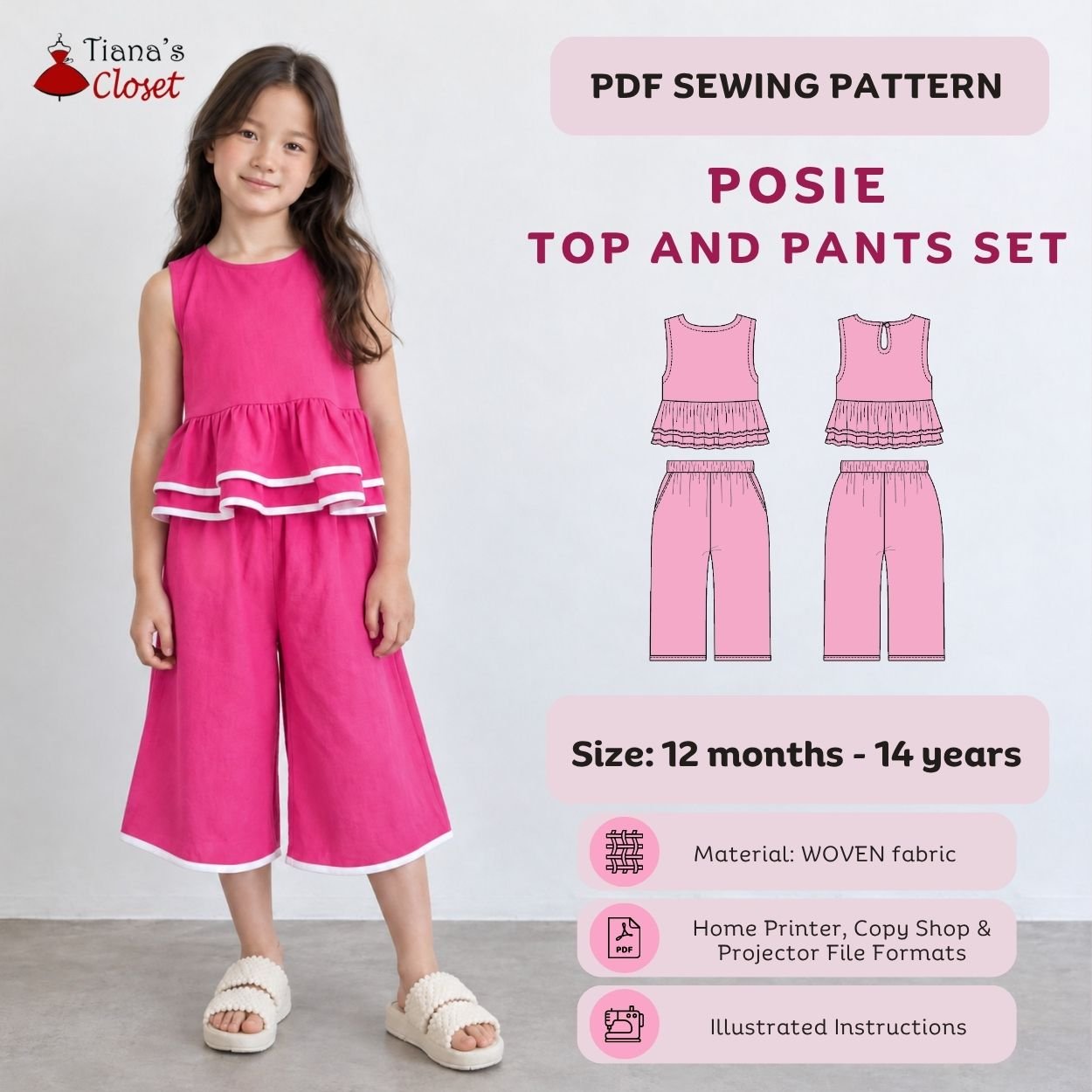 Posie Peplum Top & Crop Pants Set (Kids)