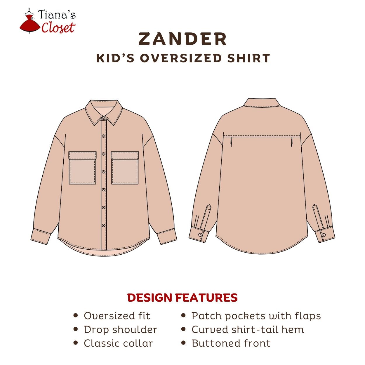 Zander Oversized Shirt with Patch Pockets (Kid's) - Image 2
